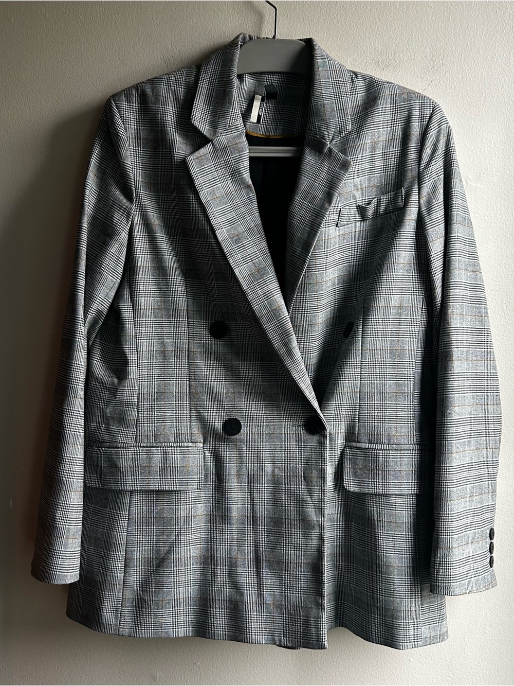 Topshop Grey Glen Plaid Double-Breasted Blazer